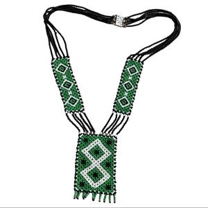 Beaded Flapper Necklace with Silver Clasp Native American Style European Antique